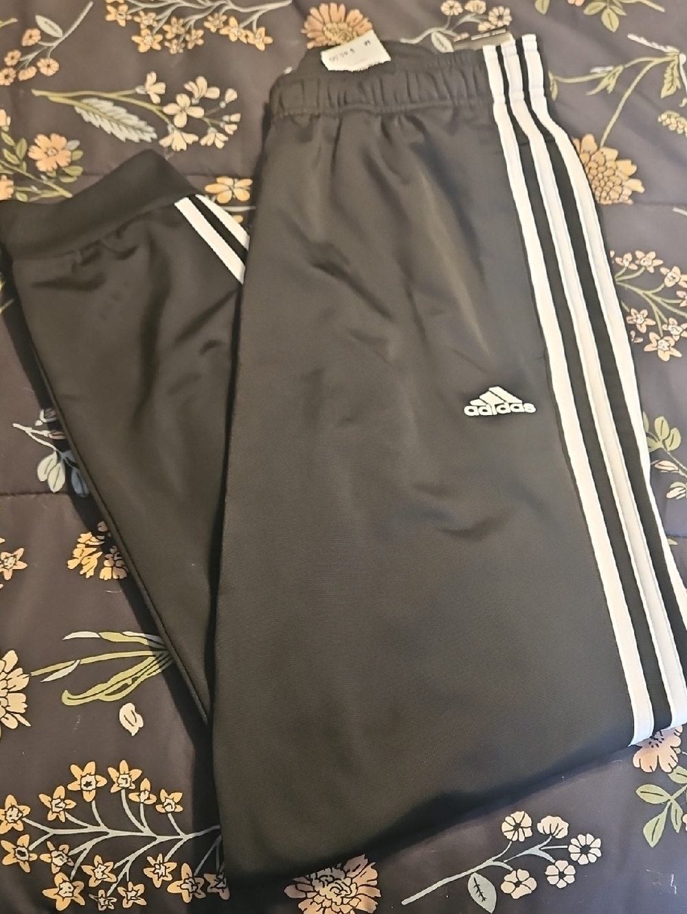 NWT Mens Adidas Black Joggers with White 3-Stripe Detail